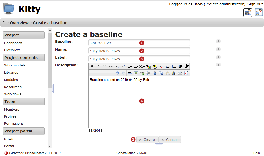 Create a baseline from the project