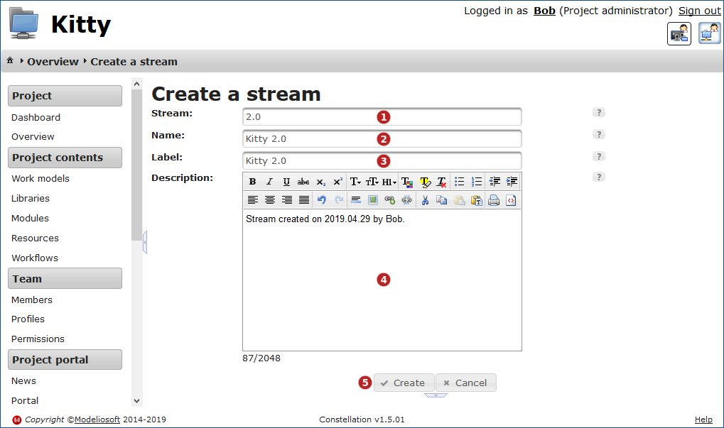 Create a stream from the project