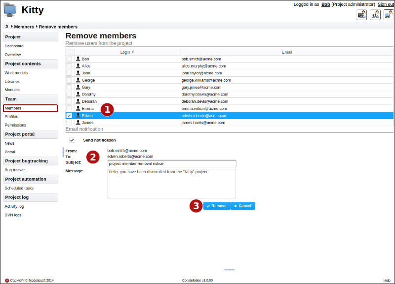 Removing members from the project