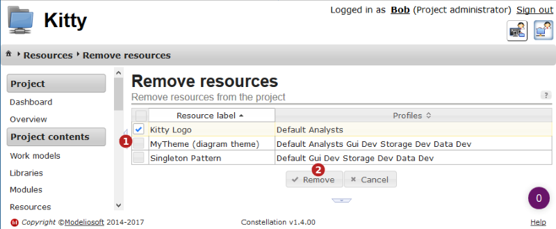 Removing resources from a project