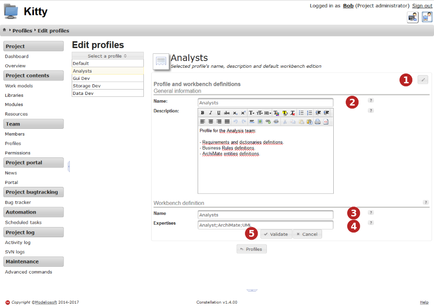 Editing a profile